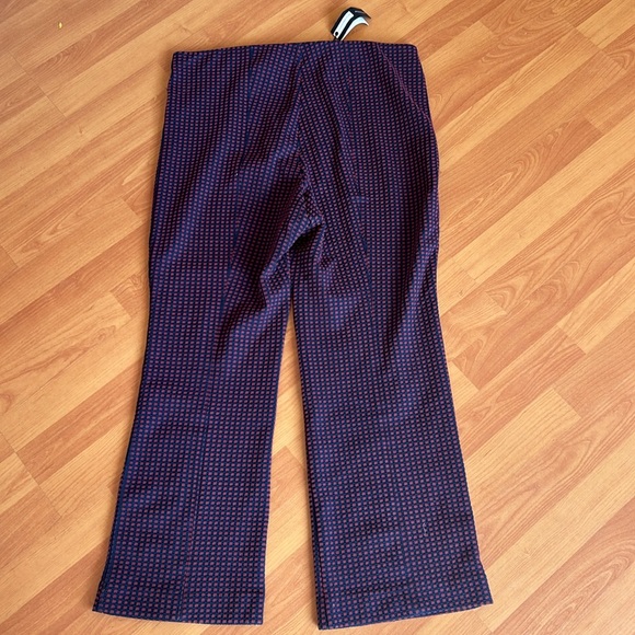 NWT Anthropologie the Essential Crop Flare Navy Burgundy Check Pull-On Pant - Picture 3 of 4